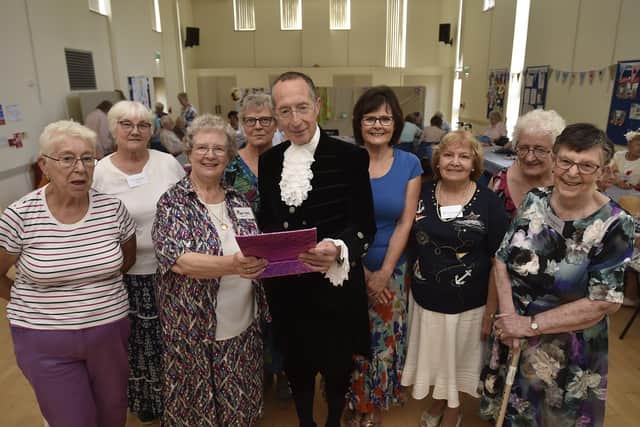 Volunteers at  the St Andrews church friendship club with their guest speaker High Sheriff Neil McKittrick EMN-190723-134823009