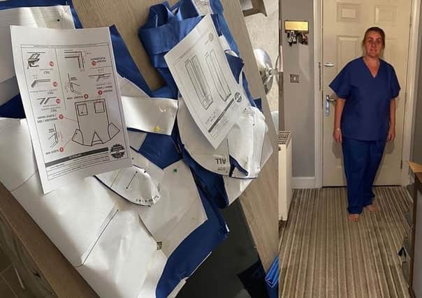 Seamstress Kay Symonds is making scrubs for NHS staff