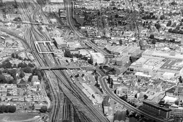 Rail tracks snaking through the city centre