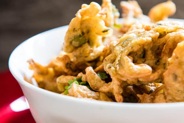 Onion and potato bhajis