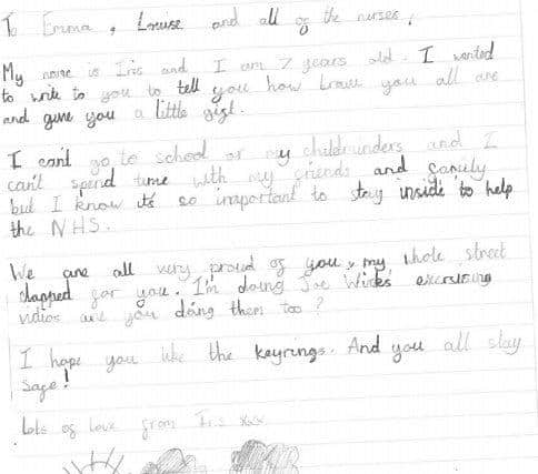The letter Iris sent to the nurses