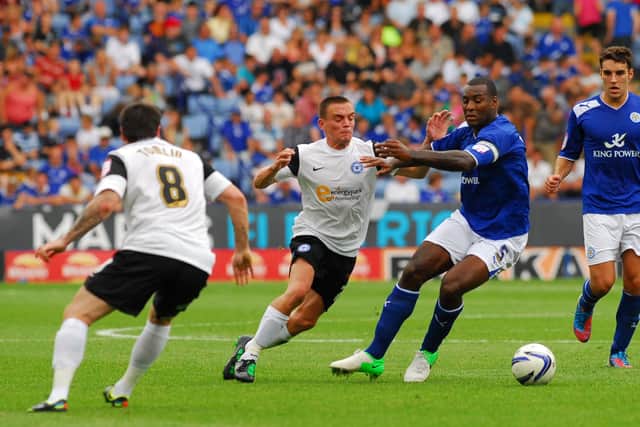 Paul Taylor playing for Posh against Leicester.