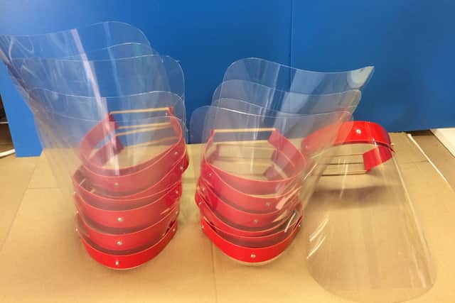 Visors created by staff at Queen Katharine Academy