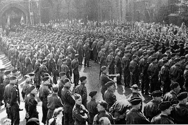 Thousands gathered outside the cathedral on VE Day