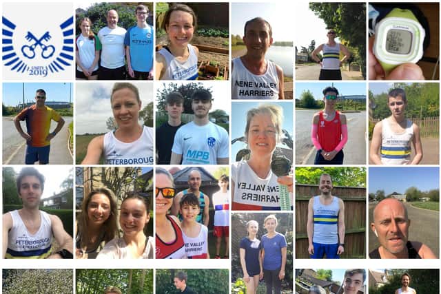A collage of some of the runners who took part in Peterborough & Nene Valley AC's virtual London Marathon.