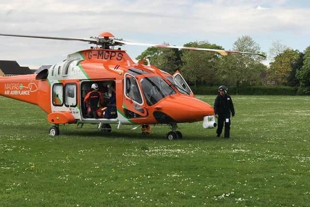 The Magpas Air Ambulance landed at Itter Park. Pic: Andrew McFarlaine
