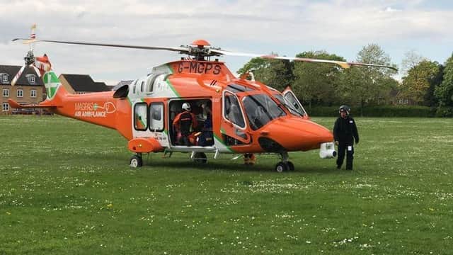 The Magpas Air Ambulance landed at Itter Park. Pic: Andrew McFarlaine