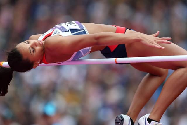 Louise Hazel in the high jump at the 2012 London Olympics.