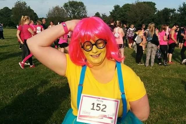 Penny dressed as a minion at Race for Life