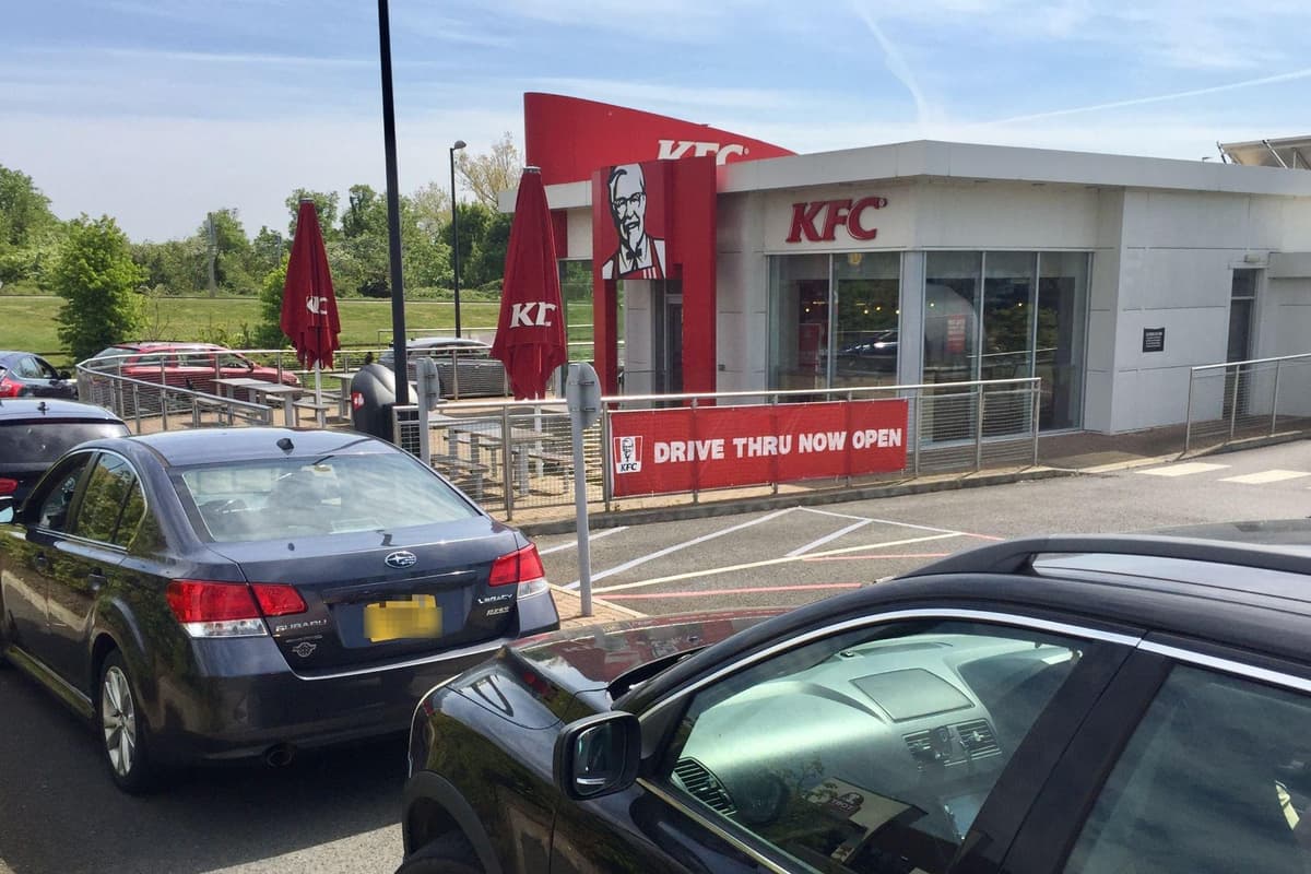 Kfc Queue Terminal Large queues at Peterborough KFC drive-thru before opening time
