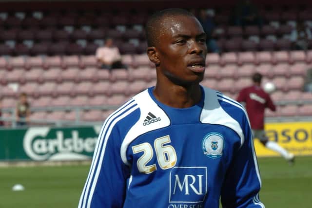 Gaby Zakuani before his first Posh appearance at Northampton in September 2008.