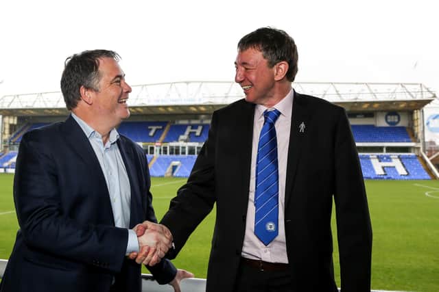Stewart 'Randy' Thompson (left) with fellow Posh co-owner Dr Jason Neale.