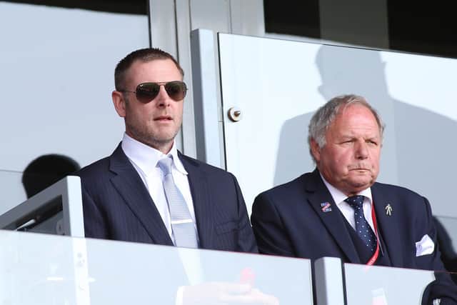 Barry Fry (right) with Posh chairman Darragh MacAnthony.