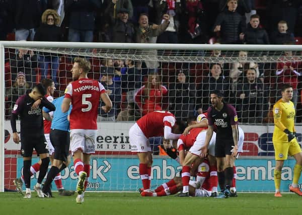 Rotherham celebrate their fourth goal in a 4-0 win over Posh in December.