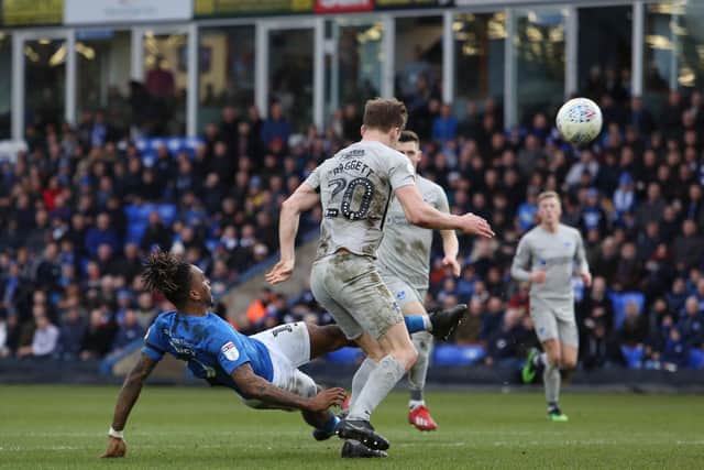 Ivan Toney claims the last goal scorde by Posh this season in the 2-0 home win over Portsmouth on March 7.