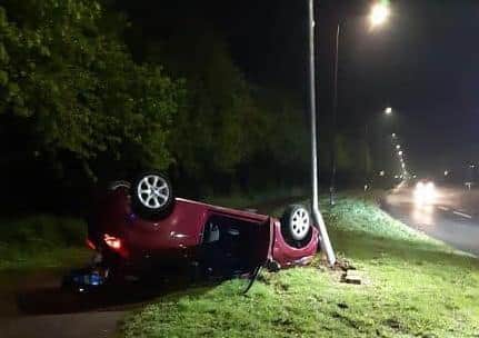 The car crashed into the lamppost