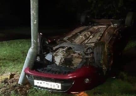 The car crashed into the lamppost