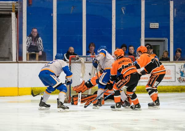 Ice hockey action involving Peterborough Phantoms at Planet Ice. Photo: Tom Scott.
