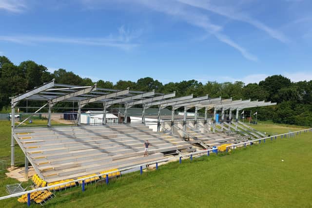 The impressive new stand under construction at Peterborough Lions' base in Bretton Park.