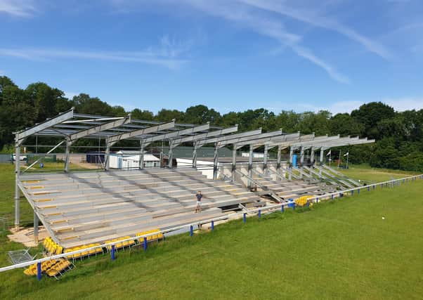 The impressive new stand under construction at Peterborough Lions' base in Bretton Park.