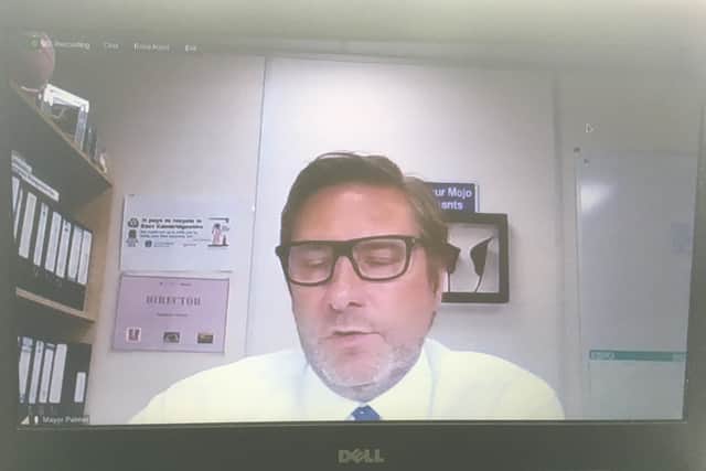 Combined Authority Mayor James Palmer taking part in the online meeting.