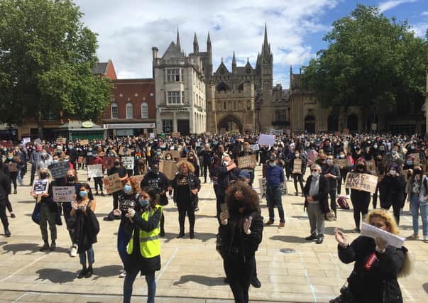 Hundreds joined the #BlackLivesMatter protest in Peterborough. Picture by David Lowndes