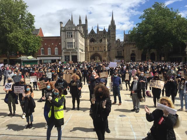 Hundreds joined the #BlackLivesMatter protest in Peterborough. Picture by David Lowndes