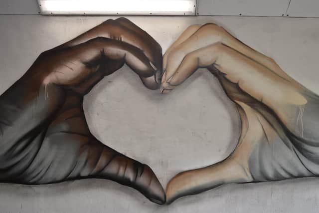 Arts Against Racism mural at Taverners Road underpass at Bourges Boulevard EMN-200306-131920009