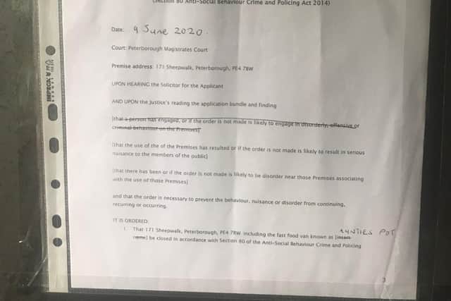 The closure notice in place