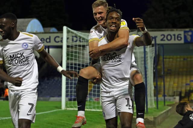 Ivan Toney celebrates a Posh goal.