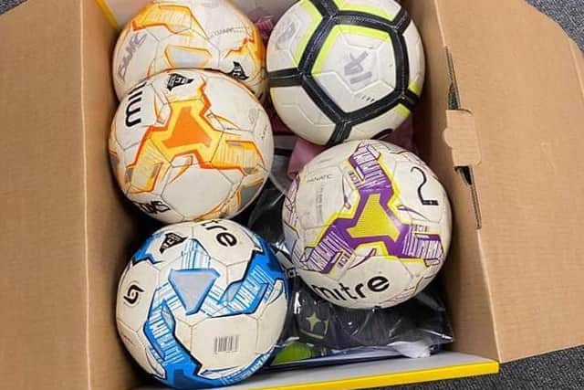 Some of the footballs and kit sent over to Sierra Leone