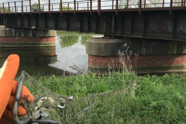 The 80ftillegal fishing net at the derelict railway bridge in Spalding
