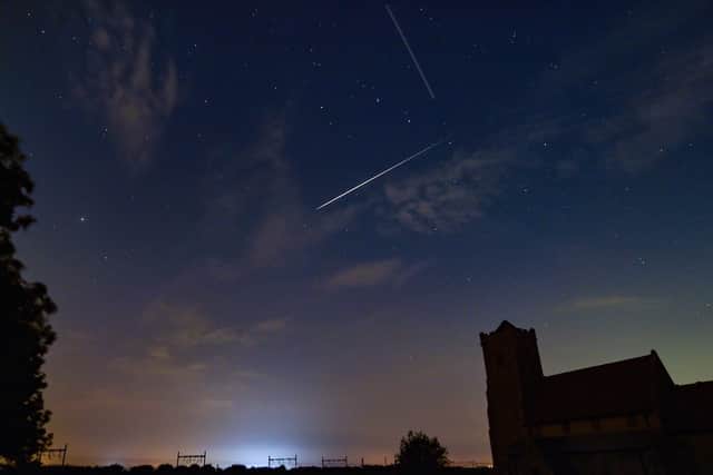 The Perseid meteor photographed over St Andrew's Church, Woodwalton. The Draconid shower wil appear between October 7-11. Picture David Lowndes.
