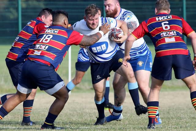 Joe Lees in possession for Peterborough Lions against Old Northamptonians. Photo: Mick Sutterby.