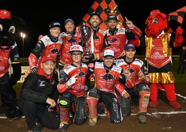Peterborough Panthers celebrate their Grand Final victory. Rob Lyon is front left. Photo: David Lowndes.