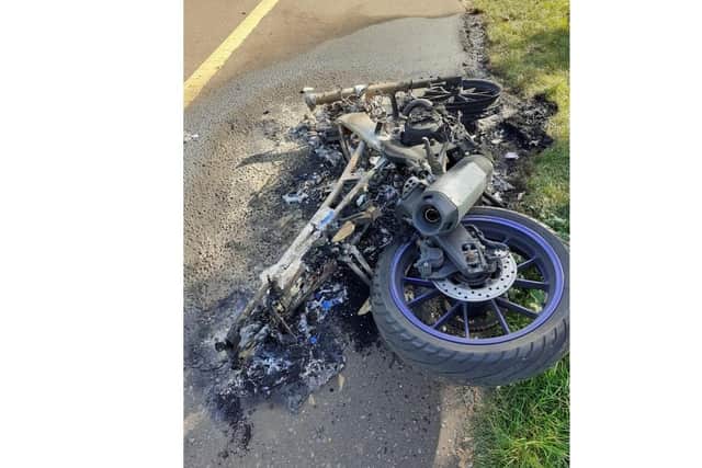The burnt out bike in Gunthorpe. Photo: Cllr Sandra Bond.