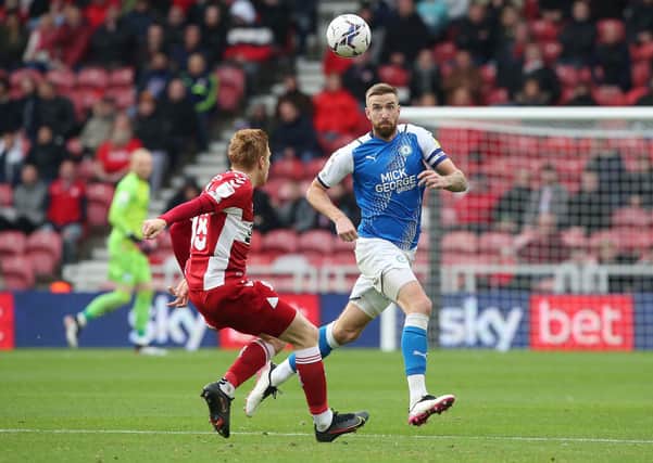 Posh captain Mark Beevers in action at Middlesbrough, a match that ended in a sixth straight away defeat. Photo: Joe Dent/theposh.com.