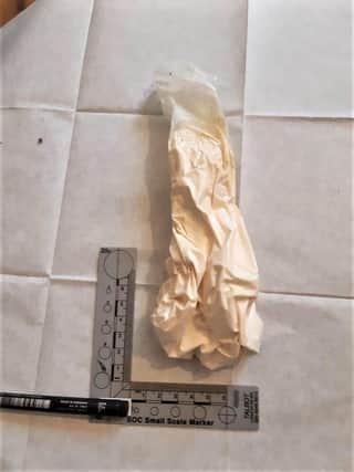 A package seized by police during the raid