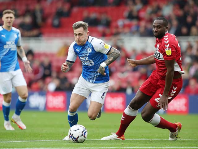 Sammie Szmodics in action for Posh at Middlesbrough. Photo: Joe Dent/theposh.com.
