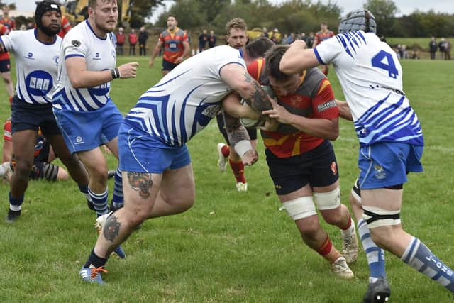 Action from Peterborough RUFC v Peterborough Lions (white) at Fengate. Photo: David Lowndes.