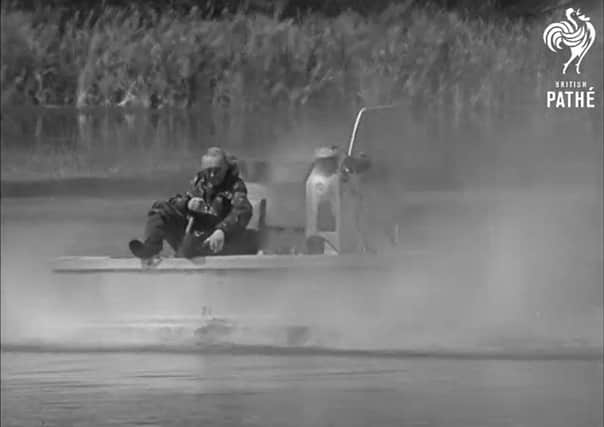 Lord Brassey takes his home made hovercraft onto the water in fascinating British Pathe footage.