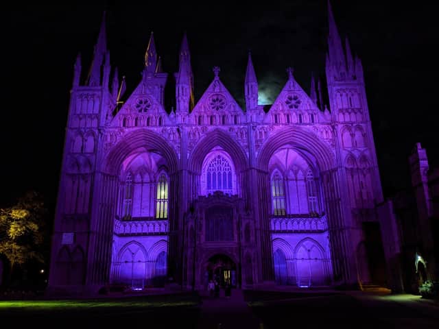 The cathedral was lit up purple for the evening