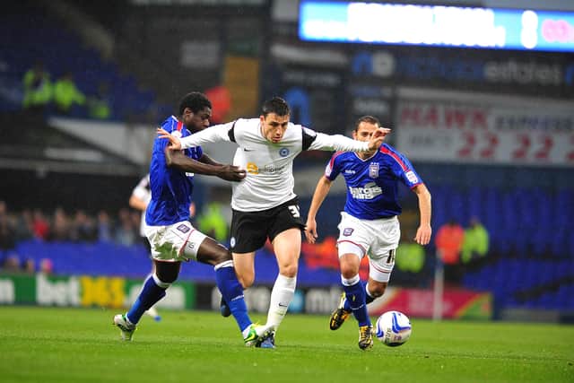 George Thorne in action for Posh at Ipswich in 2012.