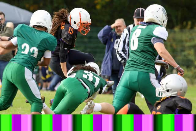 Action from Peterborough Royals against Leicester Falcons (green). Photo: Mick Sutterby.