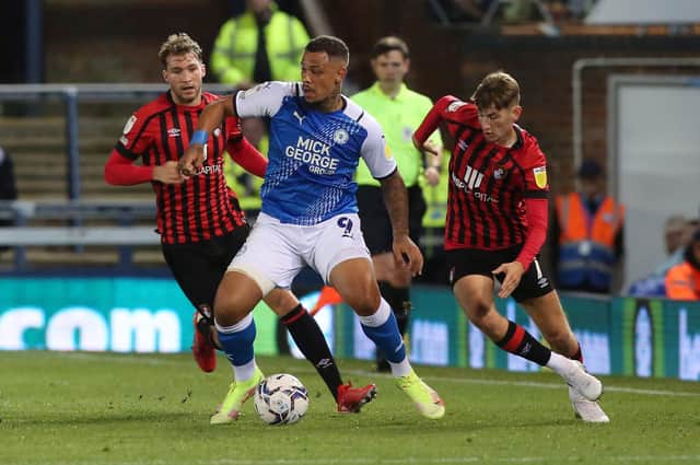 Jonson Clarke-Harris in action for Posh against Bournemouth earlier this month.