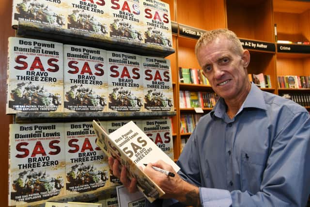 Des Powell signing copies of SAS Bravo Three Zero at Waterstones Book Shop, Bridge Street. EMN-211030-133814009