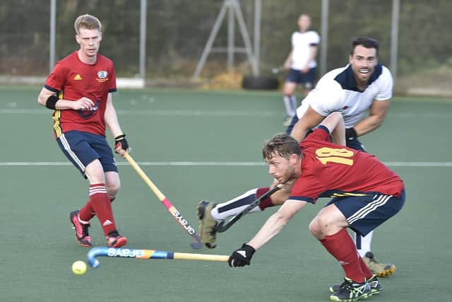 Action from City of Peterborough's 5-0 defeat to Olton & West Warwicks (white) in the National League. Photo: David Lowndes.