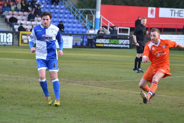 Liam Hook scored the winning goal for Yaxley at Lowestoft Town.
