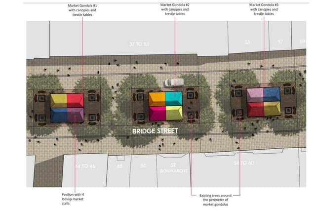 An aerial view of what the market on Bridge Street could look like.
