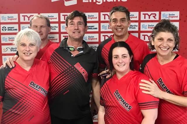 The Deepings Masters team at the National Championships, from the left, Jackii Crockett, Chris Orchard, Tony Baskeyfield, Paul Smith-Shelton, Kerys Arundell and Alice Grant.